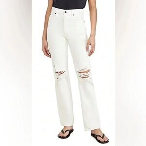 SLVRLAKE London Straight Distressed Jeans in White Destructed Size 27
